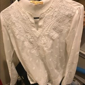 Ivory Embroidered Flared Sleeves Top